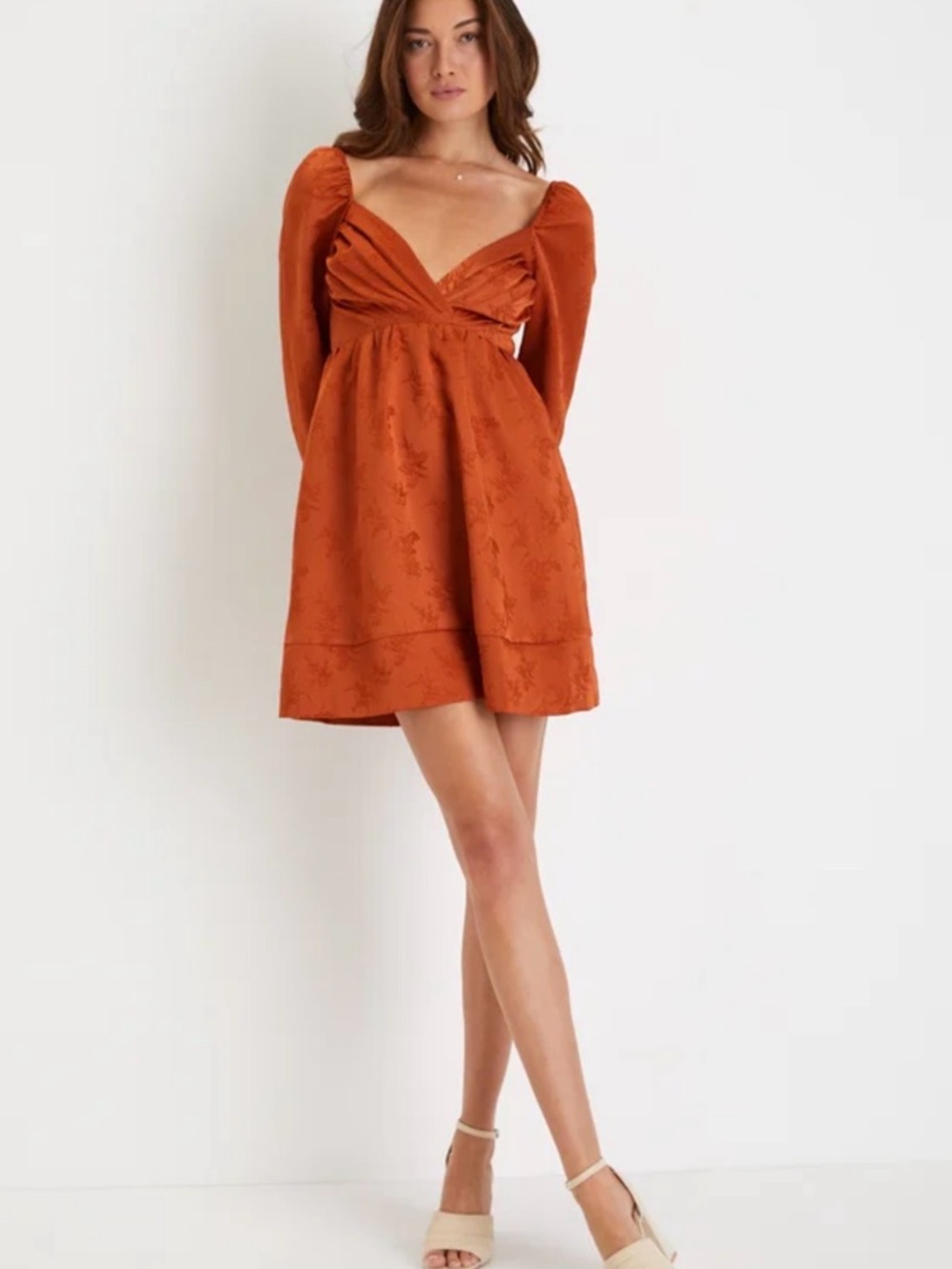 Lulus Satin Jacquard Mini Dress – Rust Orange | XS | NWT